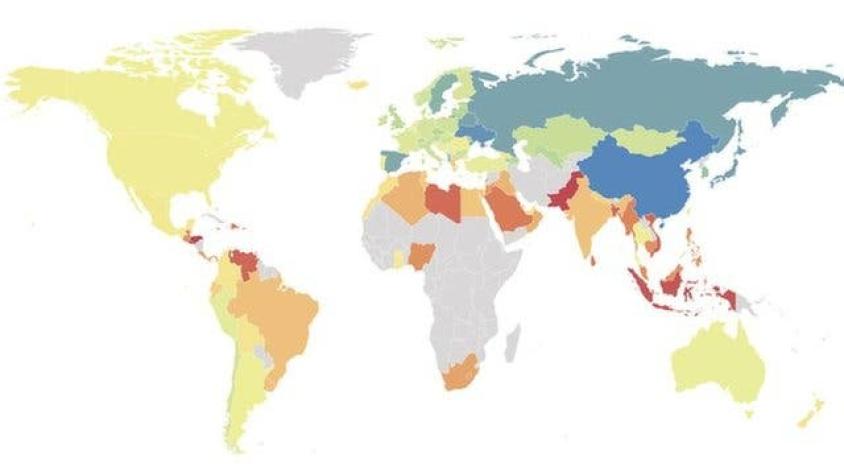 El mapa que muestra cuáles son los países más perezosos y más activos del mundo