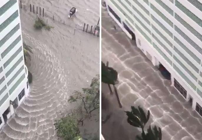 [VIDEO] Graba desde un edificio cómo el viento hizo entrar el mar al centro de Miami