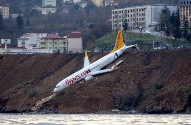 Un avión se sale de pista en Turquía y casi cae al agua