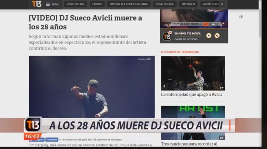 [VIDEO] #TendenciasT13: hablamos del DJ Avicii, la muerte que enluta al mundo de la música
