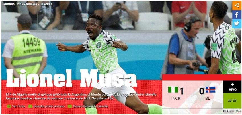 [FOTOS] "Lionel Musa": Las reacciones de la prensa argentina por el triunfo de Nigeria
