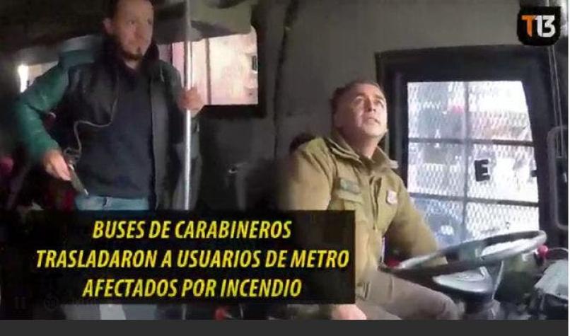 [VIDEO] Buses de Carabineros trasladaron a pasajeros afectados por incendio en Metro