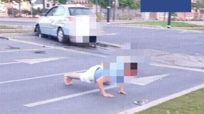 [FOTOS] Hombre choca ebrio en España y hace flexiones para bajar el nivel del alcohol