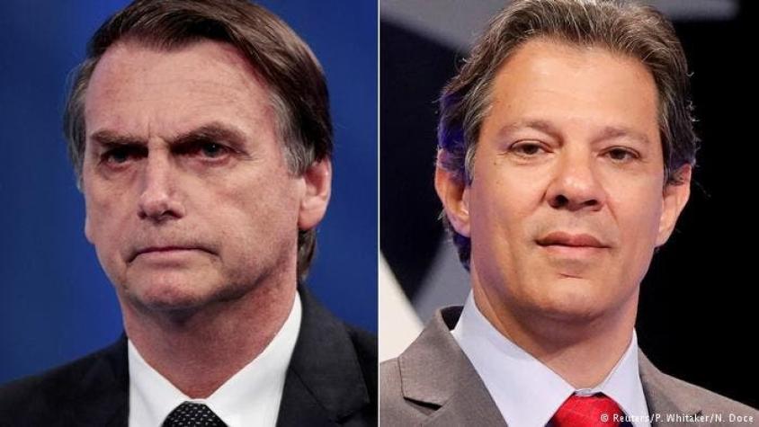 Sondeo da una amplia ventaja a Bolsonaro sobre Haddad en segunda vuelta