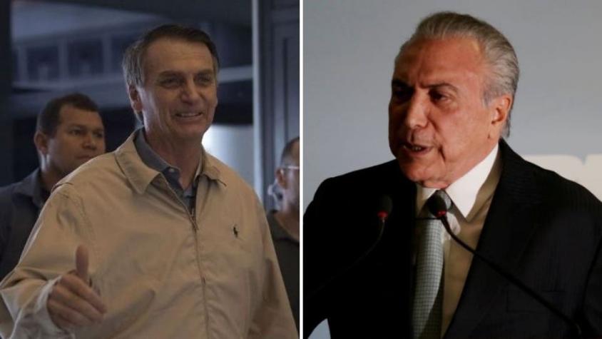 Michel Temer felicita a Jair Bolsonaro por triunfo en elecciones en Brasil