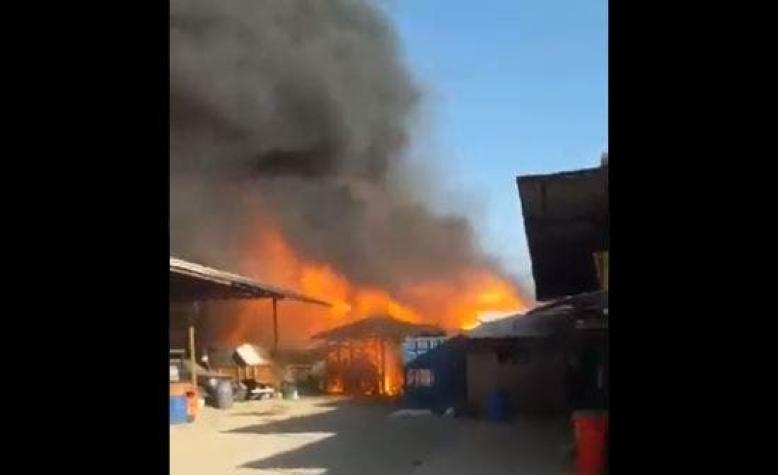 [VIDEO] Incendio afecta a dos fábricas y una bodega de plásticos en La Granja