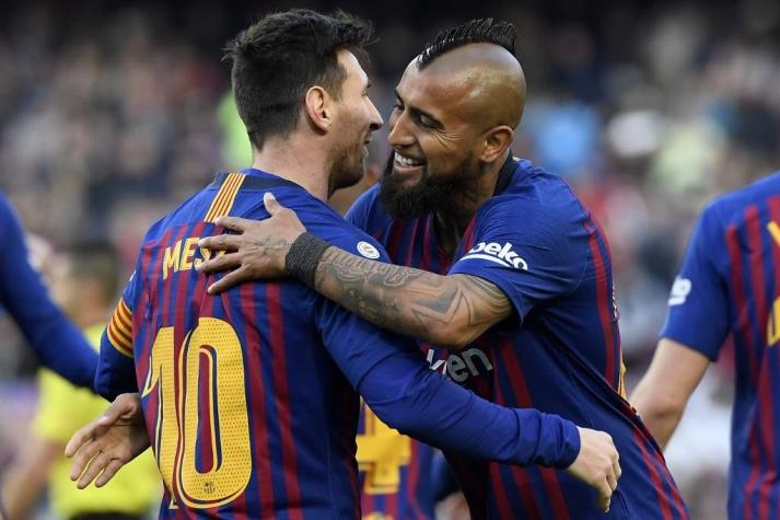 [VIDEO] Puro empuje: La asistencia de Vidal para el gol de Messi que consagra campeón al Barcelona
