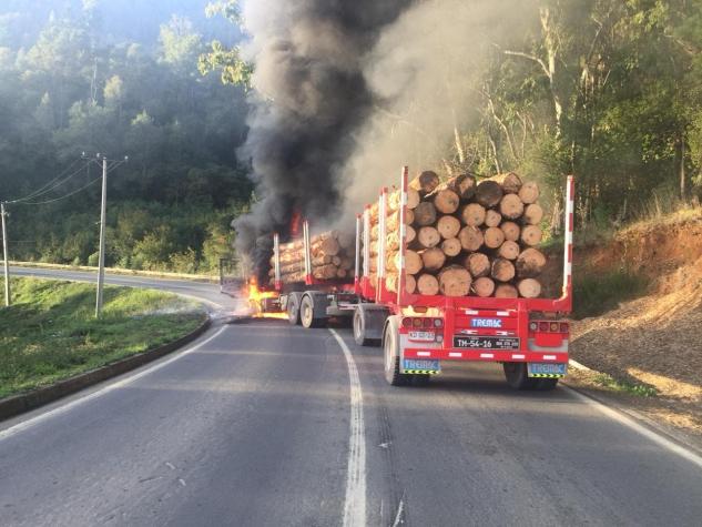 Segundo ataque incendiario en Arauco: Queman dos camiones en "curva del circo"