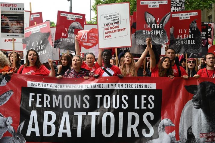 Animalistas franceses marchan para exigir el cierre de los mataderos