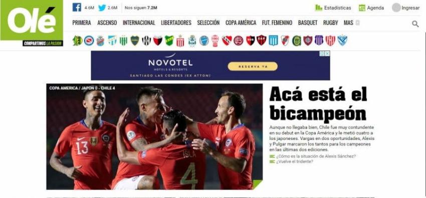“Debuta a lo campeón”: Prensa internacional destaca el juego de Chile en su debut en Copa América