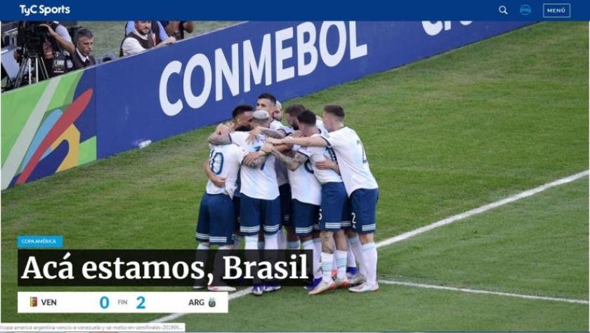 "Acá estamos, Brasil": Prensa argentina ya palpita la semifinal con el local tras vencer a Venezuela