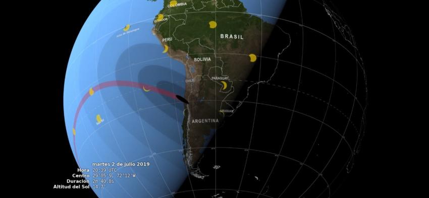[VIDEO] NASA muestra cómo avanzará por el mundo la sombra del eclipse total del 2 de julio