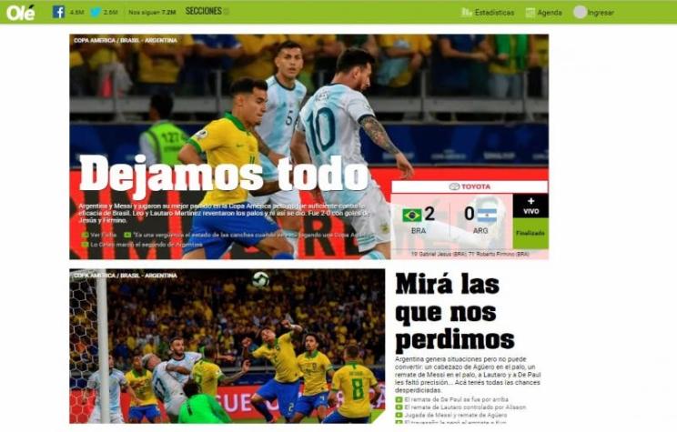 "Sigue acumulando frustraciones": Prensa argentina sufre eliminación con Brasil pero destaca actitud