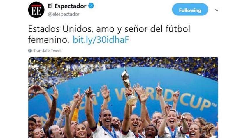 "Estados Unidos, amo y señor del fútbol femenino": la polémica que desató en Colombia un titular