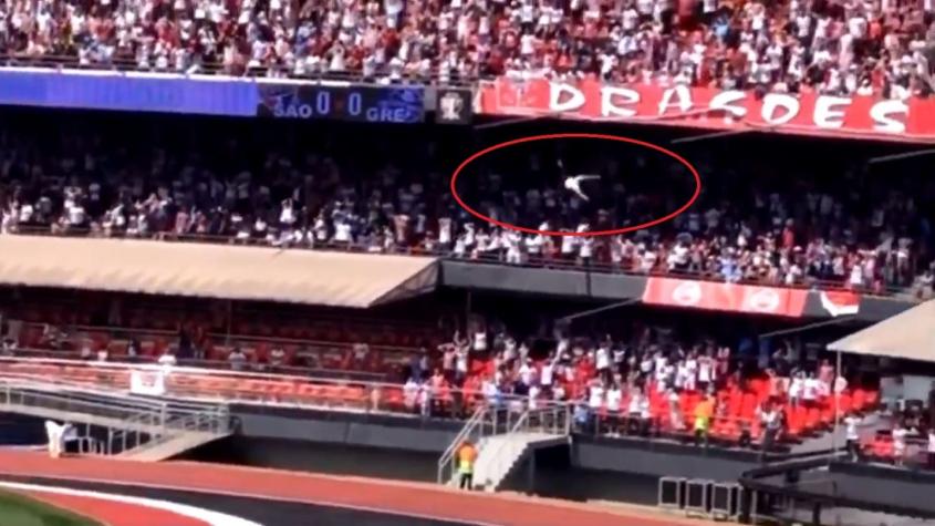 [VIDEO] Hincha cayó desde tribuna a 15 metros de altura y se salvó de milagro en Brasil