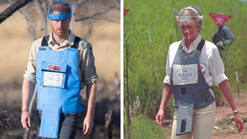 Foto muestra al príncipe Harry en el mismo campo minado que visitó su madre, la princesa Diana