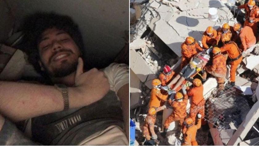 [VIDEO] Joven manda selfie a sus amigos antes de ser rescatado de los escombros de un derrumbe
