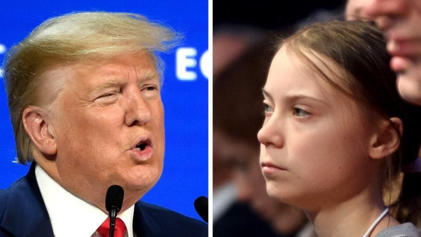 Davos: Trump carga contra los "profetas de la fatalidad" frente a la atenta mirada de Greta Thunberg