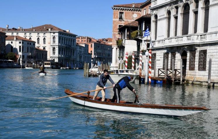 Canales de Venecia con aguas limpias y peces, efecto de la cuarentena
