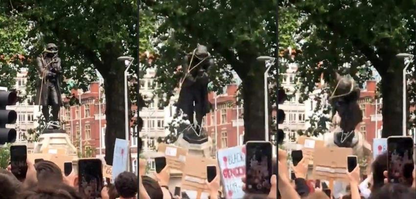 [FOTOS] Manifestantes antirracistas arrancan estatua de un comerciante de esclavos en el Reino Unido