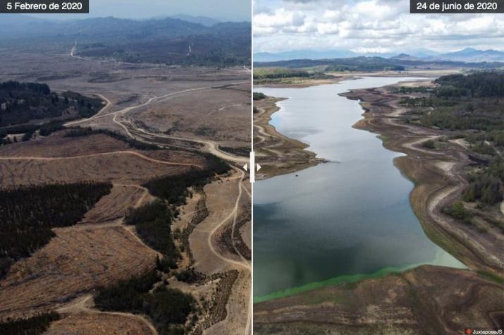El impresionante "antes y después" del lago Peñuelas tras las lluvias en la zona central