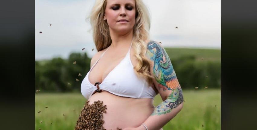 La dramática historia de la embarazada que posó con 10 mil abejas en su vientre