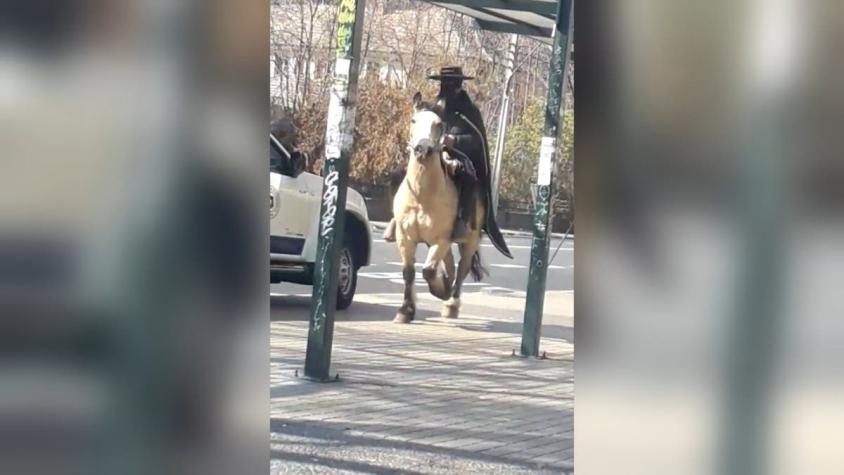 [VIDEO] "El zorro" de Providencia: anónimo se pasea en caballo y vestido de negro