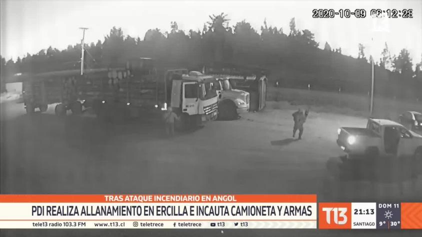[VIDEO] Tras ataque en Angol: PDI realiza allanamiento en Ercilla e incauta camioneta y armas