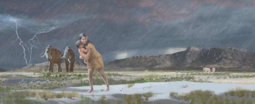 Fósiles revelan increíble caminata de una mujer con un niño en brazos ocurrida hace 10 mil años