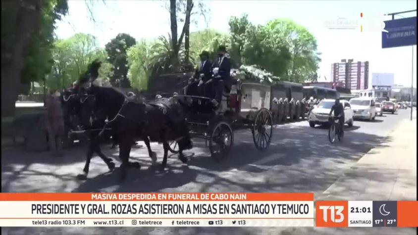 [VIDEO] Masiva despedida en funeral de Cabo Nain: Presidente y Gral. Rozas asistieron a misas