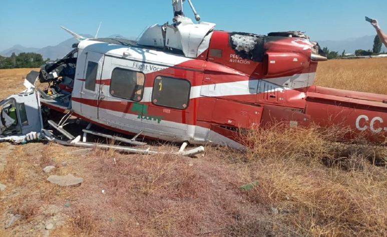 Helicóptero capotó en predio de la región de O'Higgins: piloto resultó herido