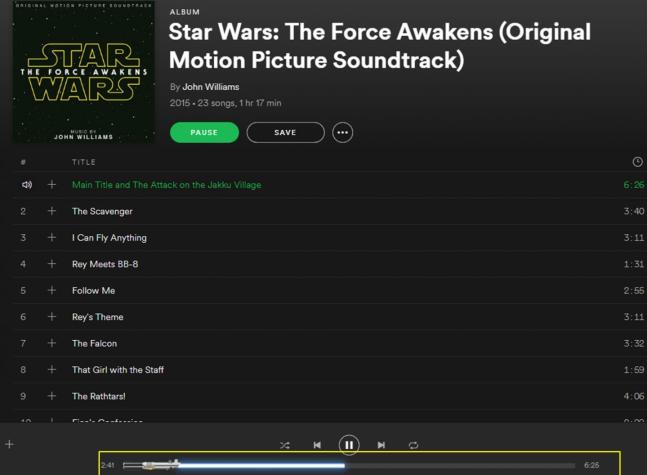 Spotify: así puedes cambiar la barra de reproducción por una sable láser de Star Wars