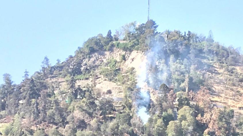 Conaf y Bomberos realizan labores por incendio forestal en el cerro San Cristóbal