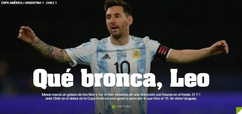 "Qué bronca": La reacción de la prensa argentina tras el empate ante Chile en Copa América 2021