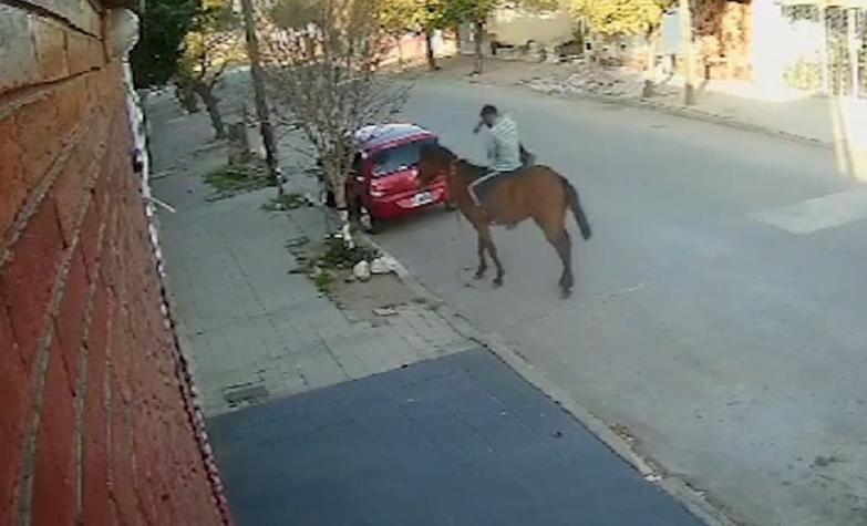 [VIDEO] "Jinetechorro": hombre robó silla de bebé desde el interior de un auto y escapó a caballo