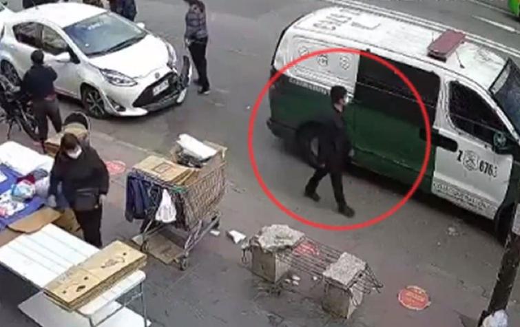 Cámaras de seguridad captan momento cuando un hombre le robó a Carabineros en Valparaíso
