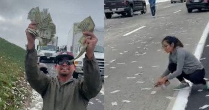 [VIDEO] Alboroto por furgón blindado que dejó caer fajos de dinero en California