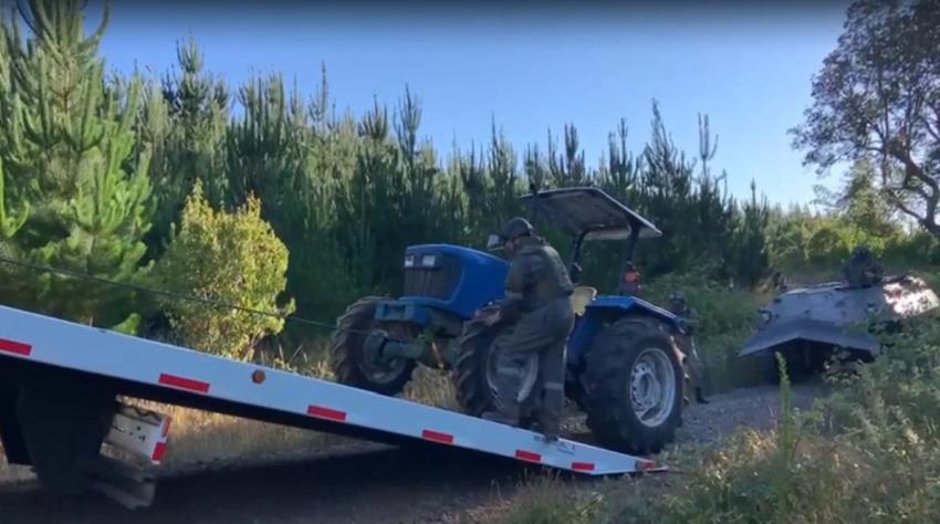 Carabineros recupera tractor robado por encapuchados armados en Lautaro