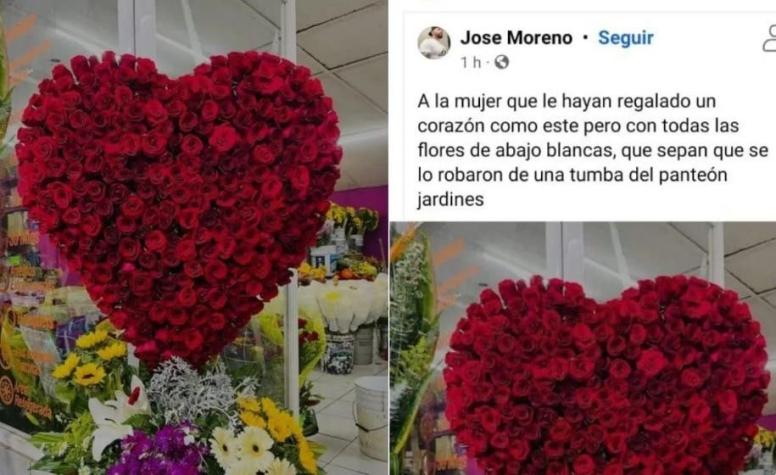Persona roba arreglo floral de un cementerio para regalarlo el 14 de febrero