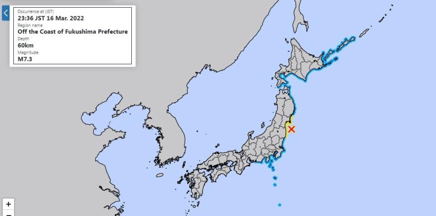 Japón bajo aviso de tsunami tras terremoto con epicentro frente a Fukushima
