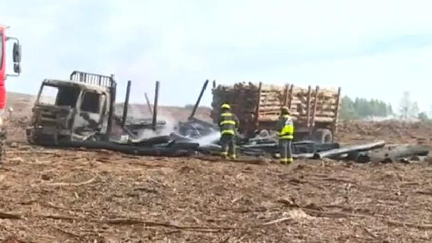 Ataque incendiario deja cinco camiones quemados en un predio de Mulchén