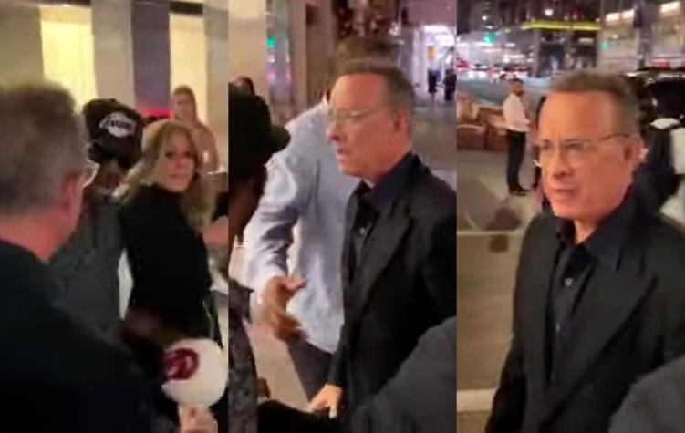 Registran momento de furia de Tom Hanks luego que su esposa fuera empujada por unos fans