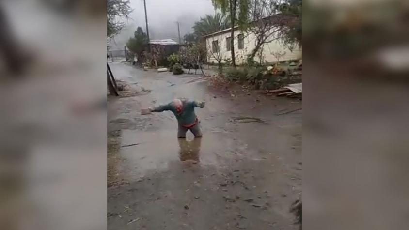 [VIDEO] Campesino de Illapel agradece la lluvia con un chapuzón en un charco