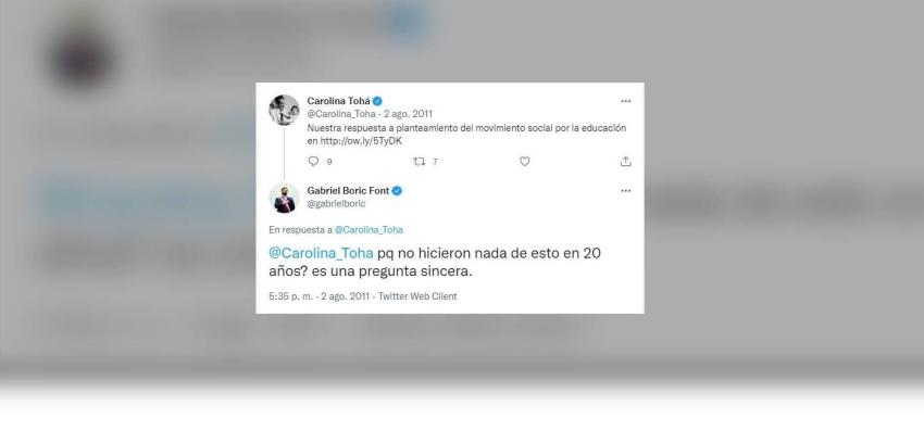 Los antiguos tuits en que el Presidente Boric hablaba del "oportunismo" de Carolina Tohá