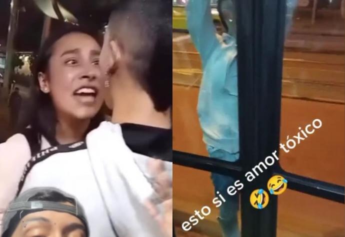 Joven se cuelga de bus para alcanzar a su novia tras "tóxica" pelea