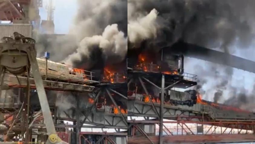 [VIDEO] Gigantesco incendio se registra el puerto de Mejillones