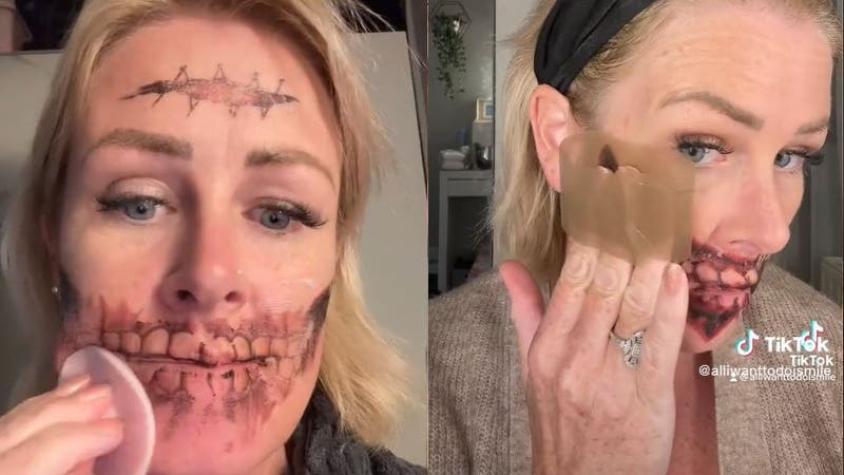 Probó hasta vodka: Mujer se llevó una sorpresa al intentar quitarse tatuaje de Halloween de la cara