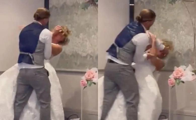 VIDEO | Repudian viral de hombre que rompió pastel de bodas en la cara de su novia