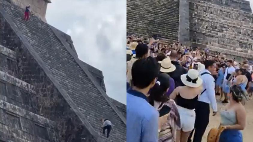 VIDEO | Turista casi es linchada por otros luego de subir a una pirámide patrimonial en México