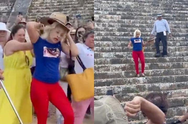 Repudio genera video que muestra a mujer escalando antigua pirámide Maya: fue golpeada por turistas